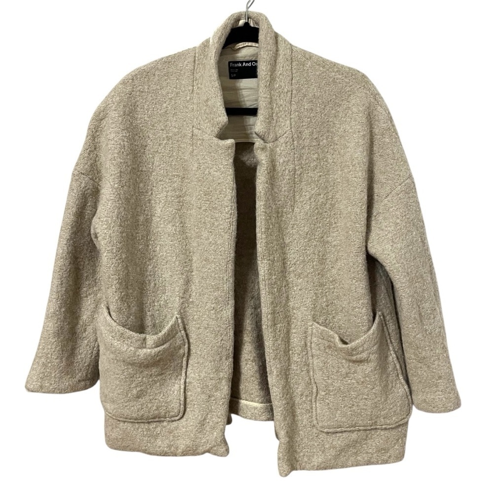 FRANK & OAT Wool Blend Oatmeal Open Coat Size S